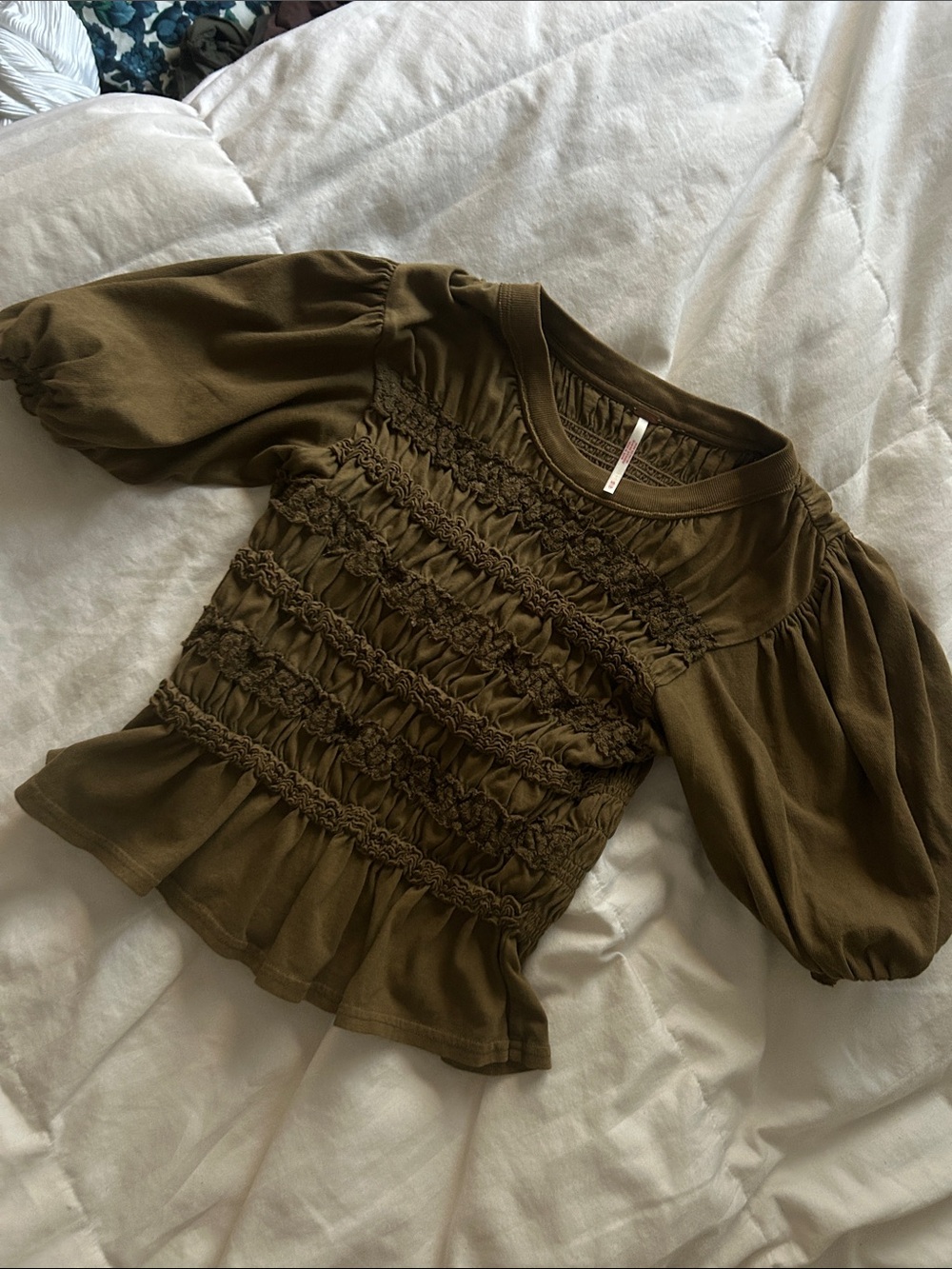 MOVING SALE Free People Olive Green Smocked Top